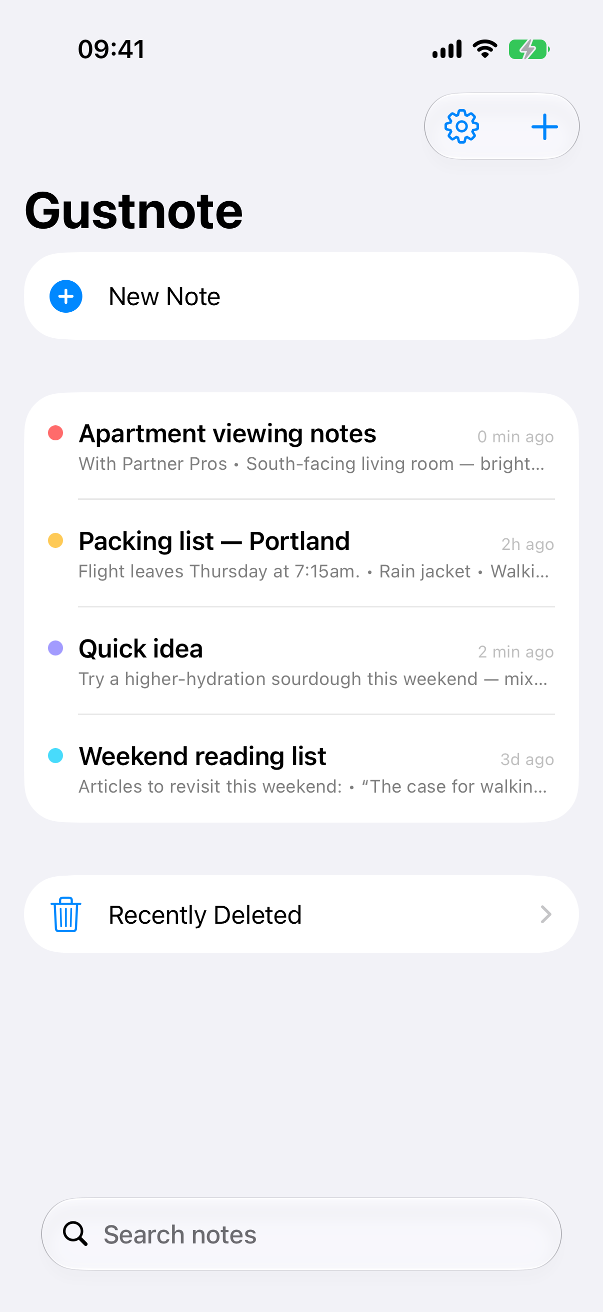 Note list on iPhone