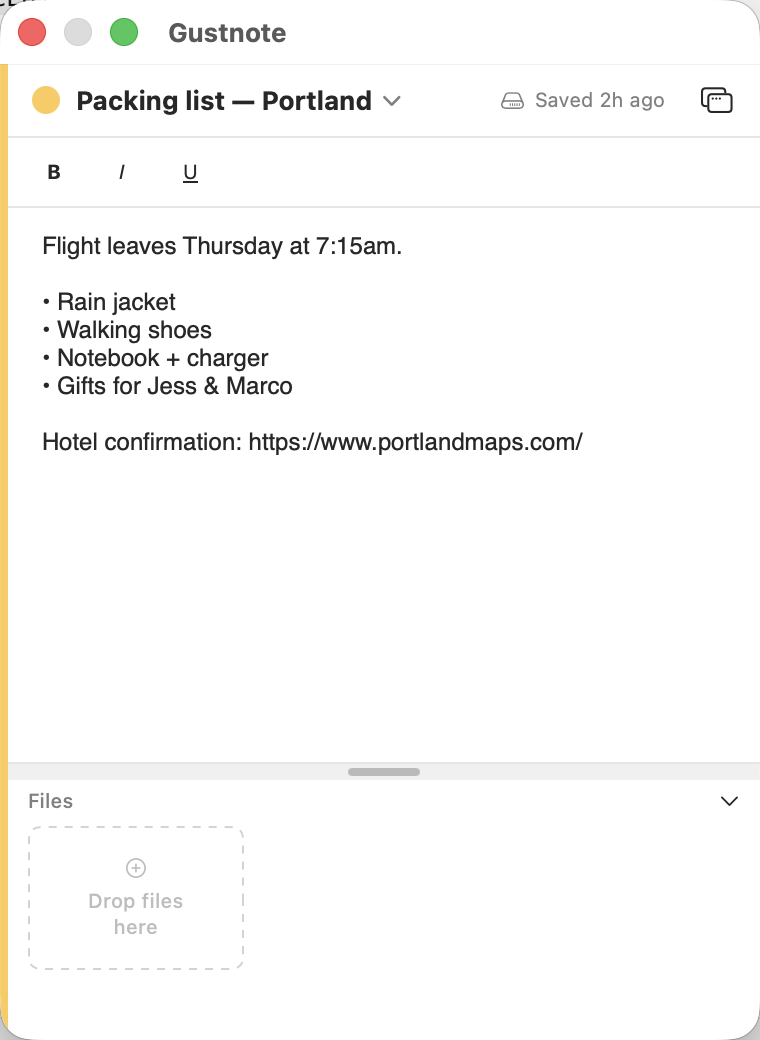 Gustnote floating quick-note panel on macOS